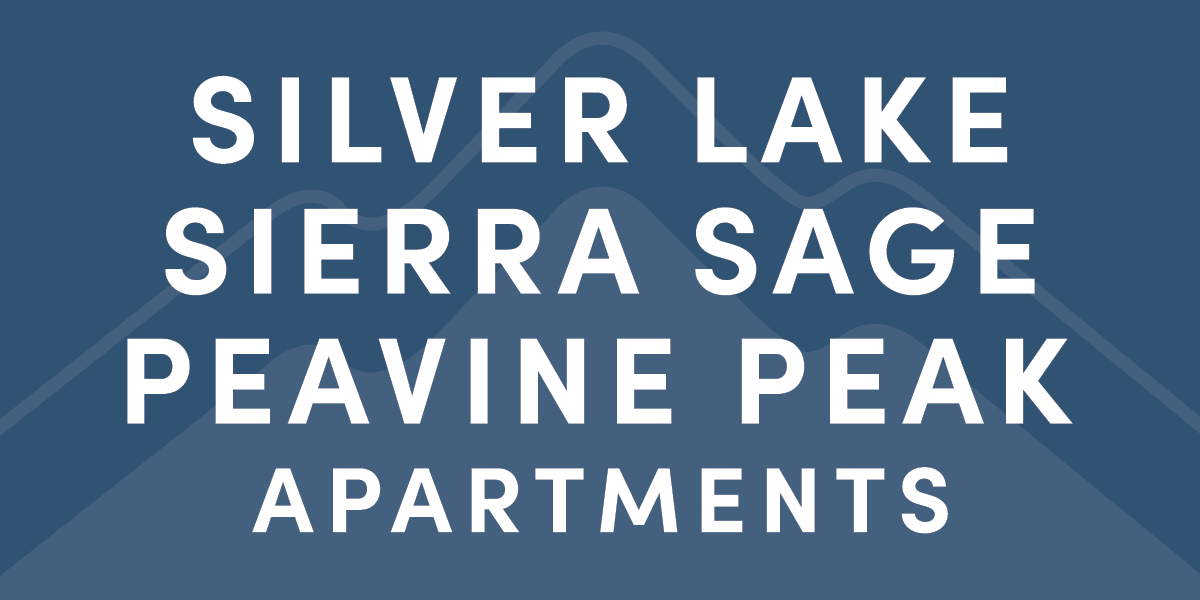 The image is a graphic with text that includes "SILVER LAKE", "SIERRA SAGE", "PEAVINE PEAK", and "APARTMENTS".